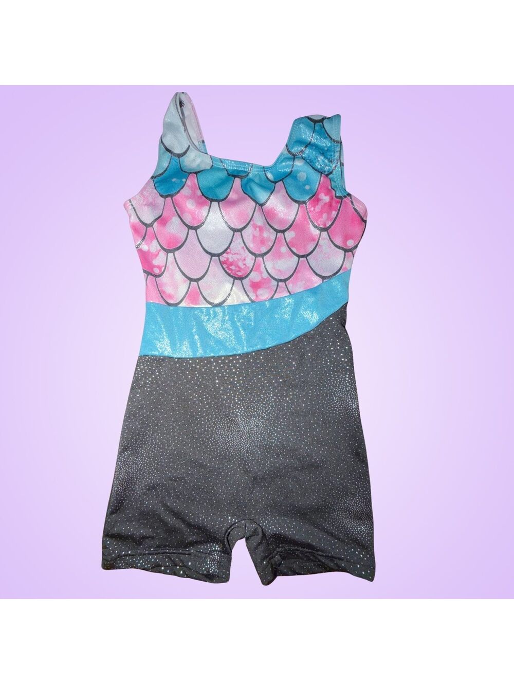 Girls Mermaid Scale Print Gymnastics Leotard Shorts Unitard Size 4-5 (110)